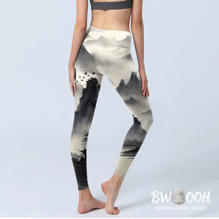 BWOOOH printed yoga leggings - Splash-ink Landscape Painting Print Fitn