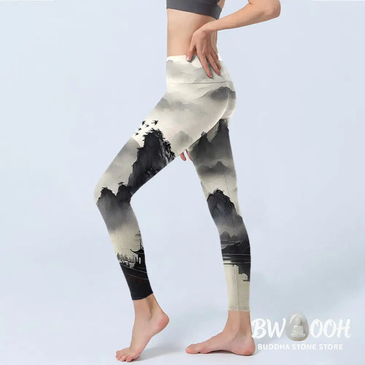 BWOOOH printed yoga leggings - Splash-ink Landscape Painting Print Fitn