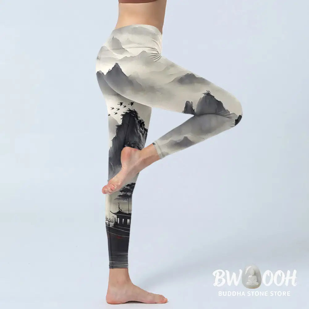 BWOOOH printed yoga leggings - Splash-ink Landscape Painting Print Fitn
