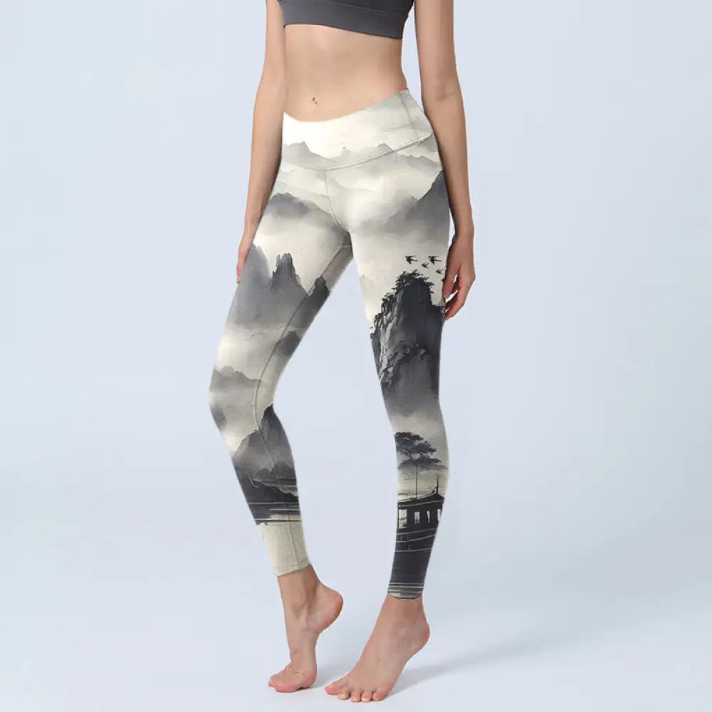 BWOOOH printed yoga leggings - Splash-ink Landscape Painting Print Fitn