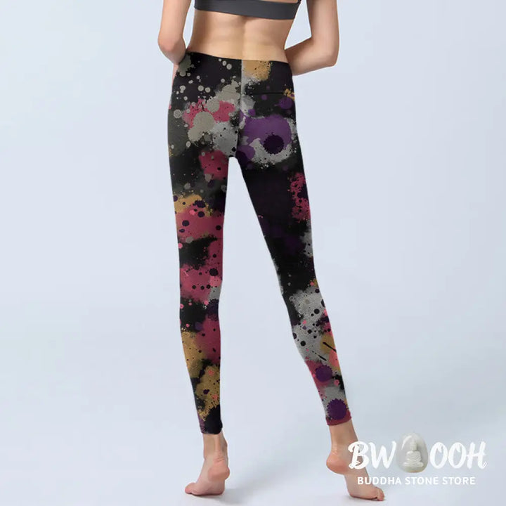 BWOOOH printed yoga leggings - Splatter Print Exercise Leggings Women&