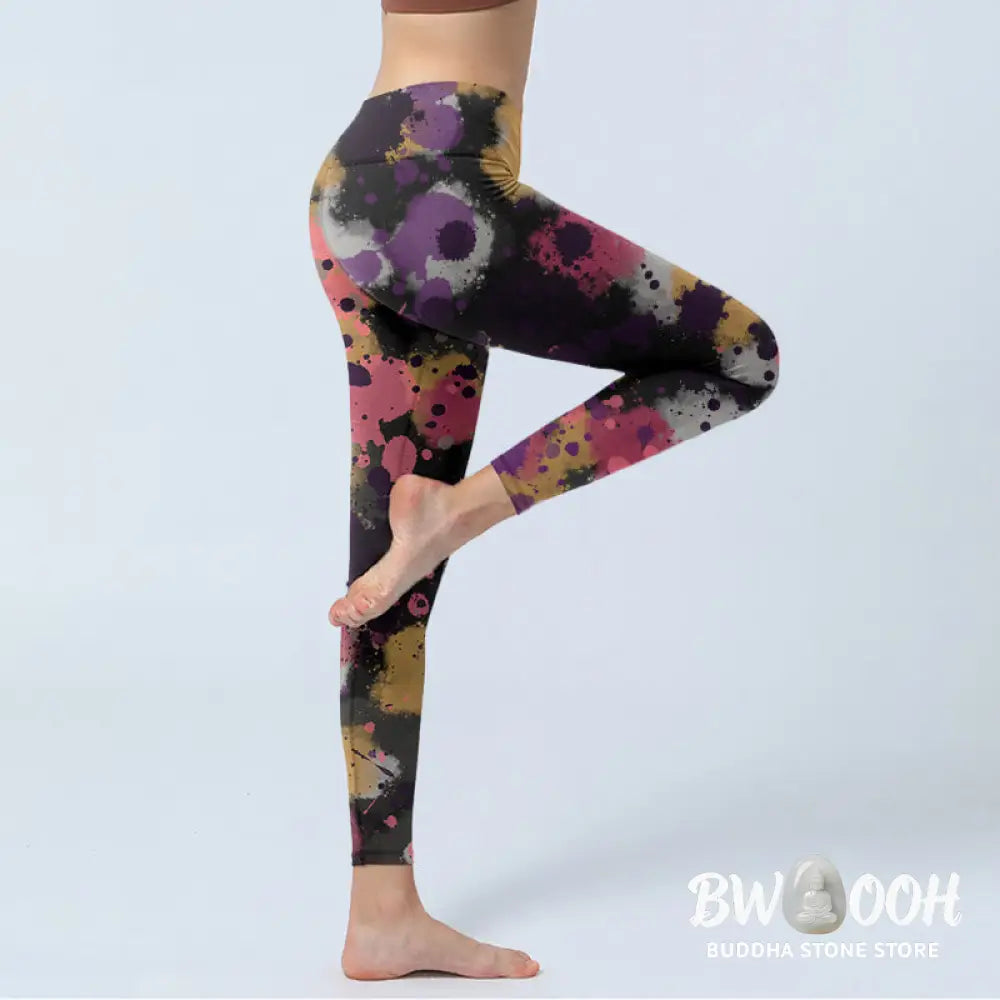 BWOOOH printed yoga leggings - Splatter Print Exercise Leggings Women&