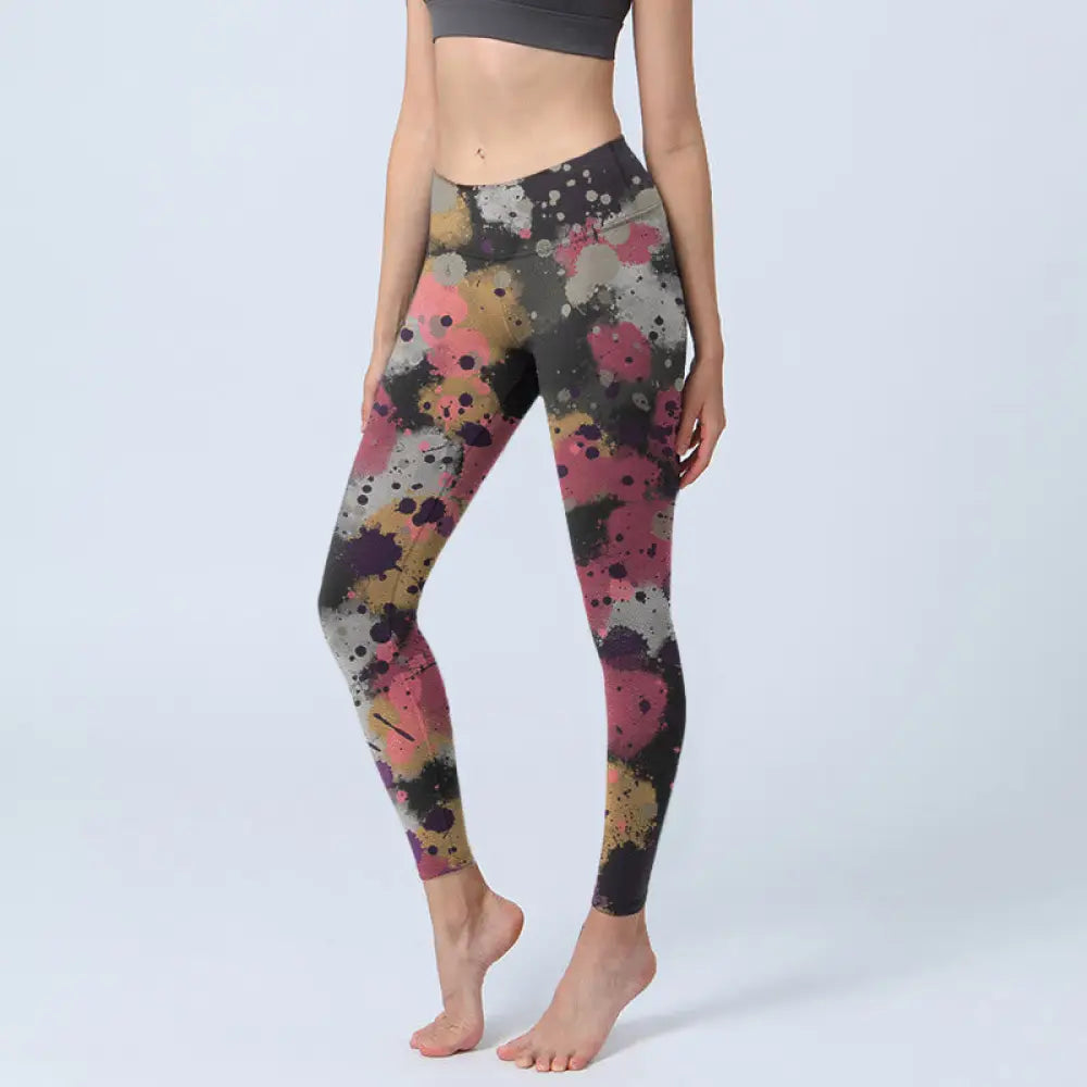 BWOOOH printed yoga leggings - Splatter Print Exercise Leggings Women&