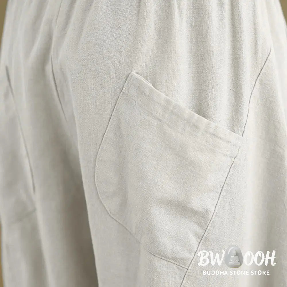 Buddha Stones Spring 7-8 Length Solid Color Women’s Cotton Linen Harem Pants With Pockets - Women’s Harem Pants