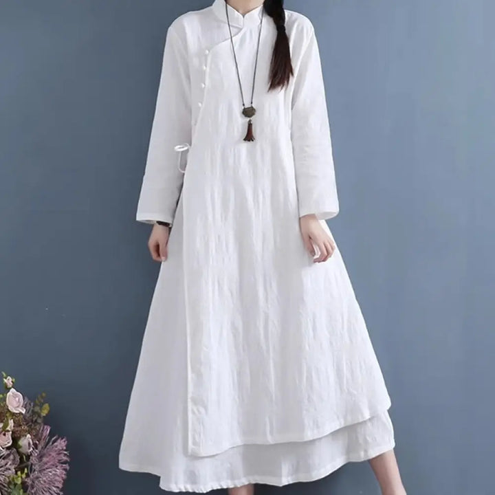 BWOOOH Spring Casual Plain Frog-Button Design Side Lace-U