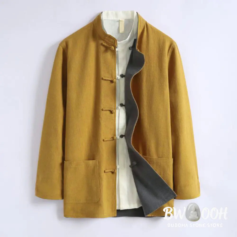 Buddha Stones Spring Chinese Reversible Men’s Frog-Button Cotton Long Sleeve Jacket - Men’s Jacket