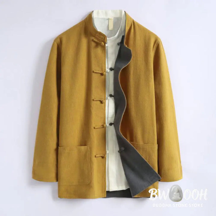 Buddha Stones Spring Chinese Reversible Men’s Frog-Button Cotton Long Sleeve Jacket - Men’s Jacket