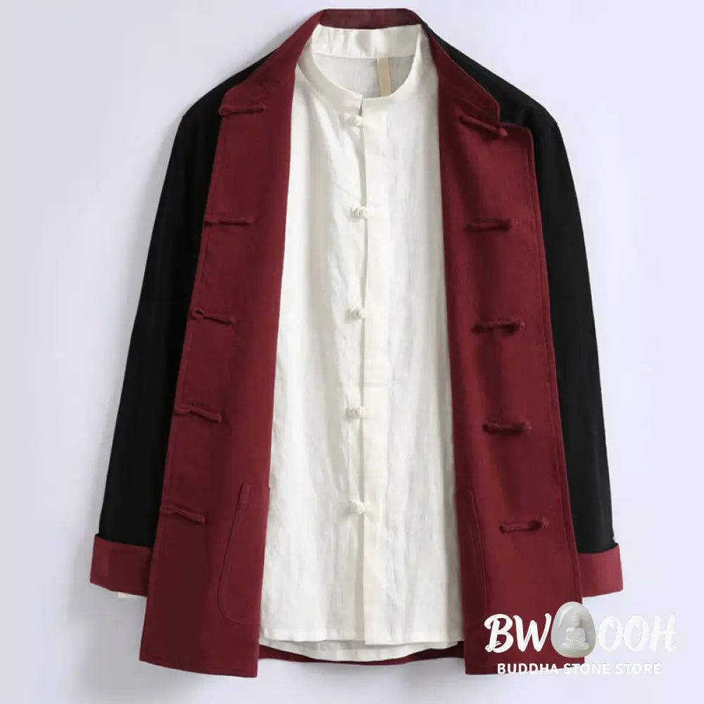 Buddha Stones Spring Chinese Reversible Men’s Frog-Button Cotton Long Sleeve Jacket - Men’s Jacket