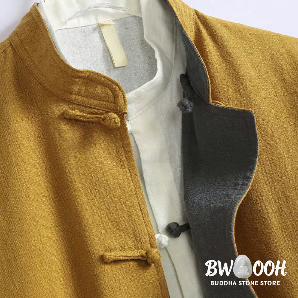 Buddha Stones Spring Chinese Reversible Men’s Frog-Button Cotton Long Sleeve Jacket - Men’s Jacket