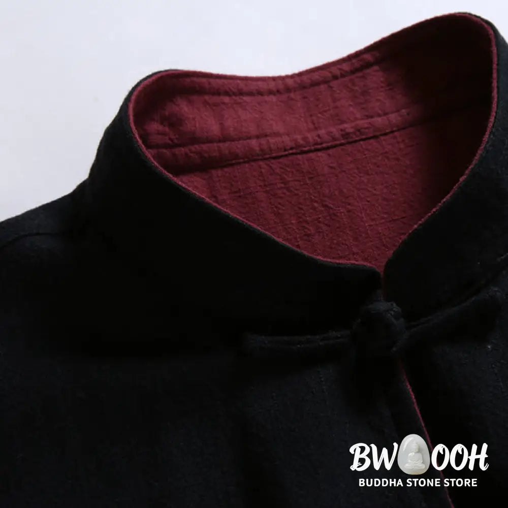 Buddha Stones Spring Chinese Reversible Men’s Frog-Button Cotton Long Sleeve Jacket - Men’s Jacket