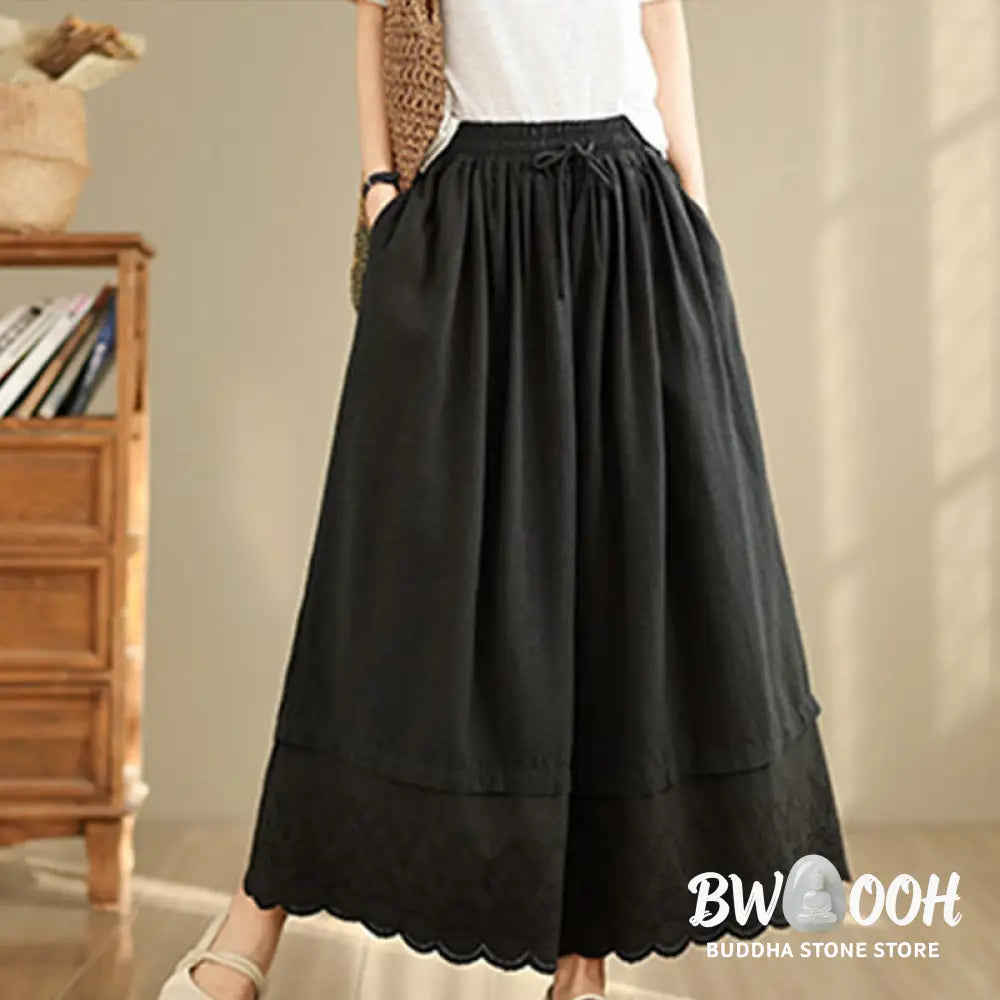 BWOOOH printed wide-leg yoga pants - Spring Embroidery Lace Hem Patchwork Dra