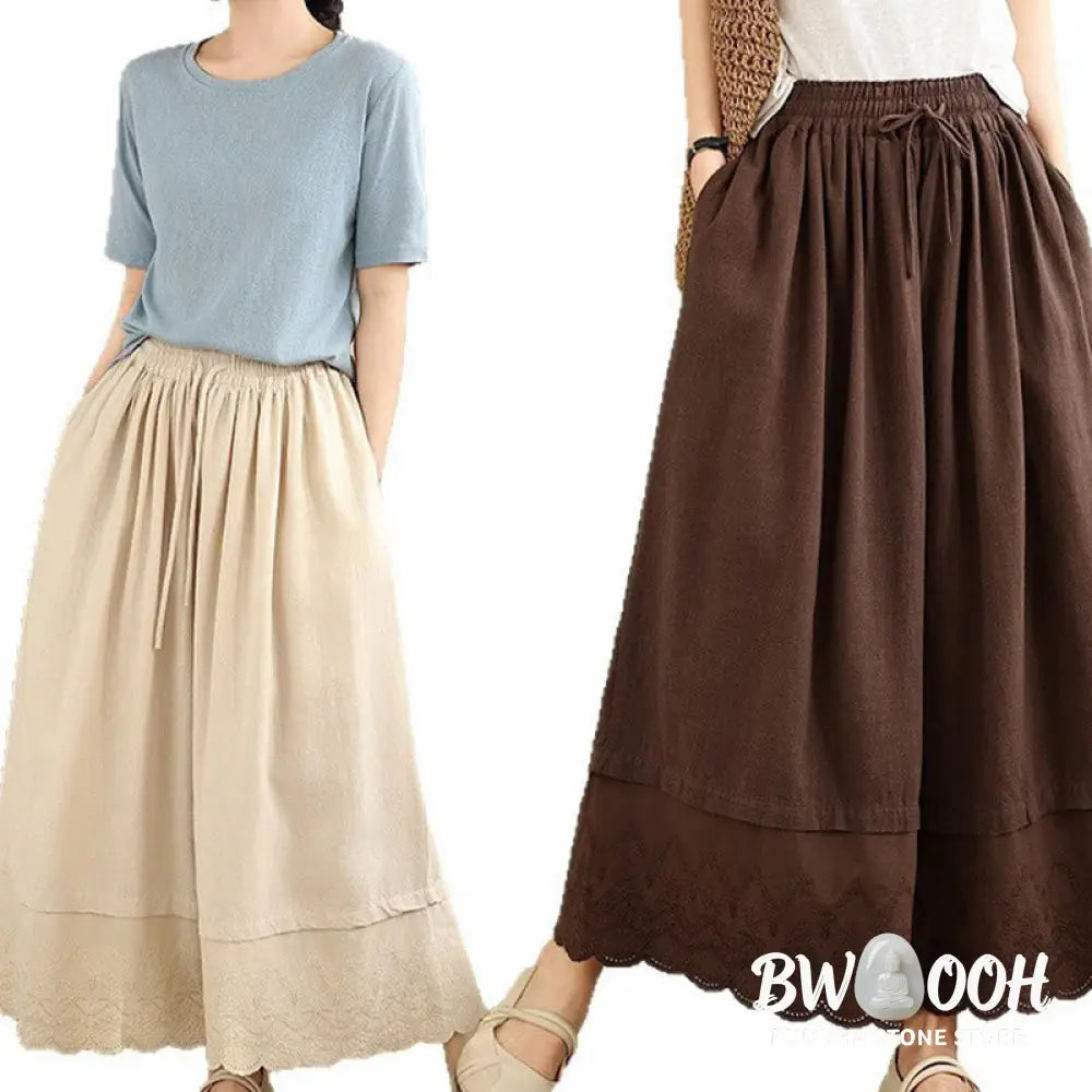 BWOOOH printed wide-leg yoga pants - Spring Embroidery Lace Hem Patchwork Dra