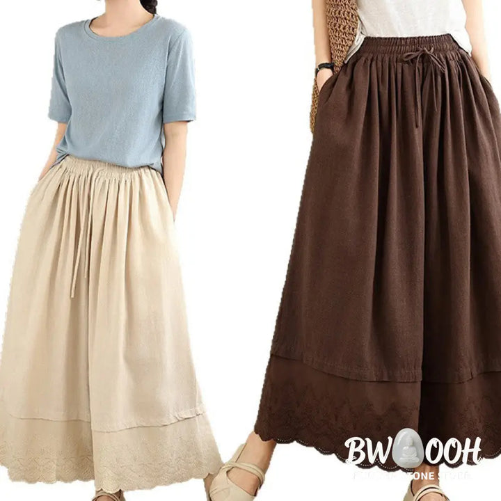 BWOOOH printed wide-leg yoga pants - Spring Embroidery Lace Hem Patchwork Dra
