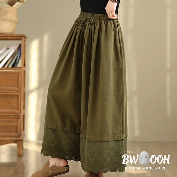 BWOOOH printed wide-leg yoga pants - Spring Embroidery Lace Hem Patchwork Dra
