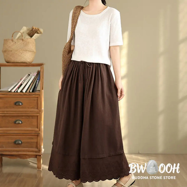 BWOOOH printed wide-leg yoga pants - Spring Embroidery Lace Hem Patchwork Dra