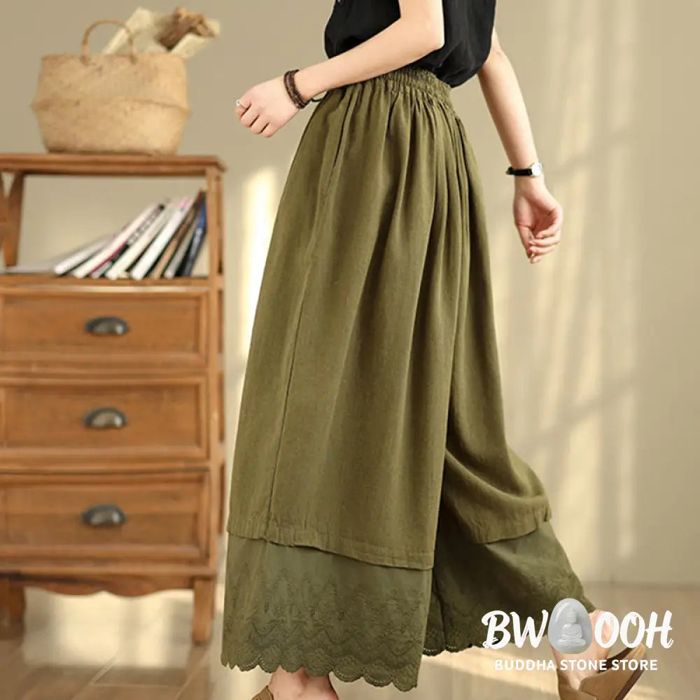 BWOOOH printed wide-leg yoga pants - Spring Embroidery Lace Hem Patchwork Dra