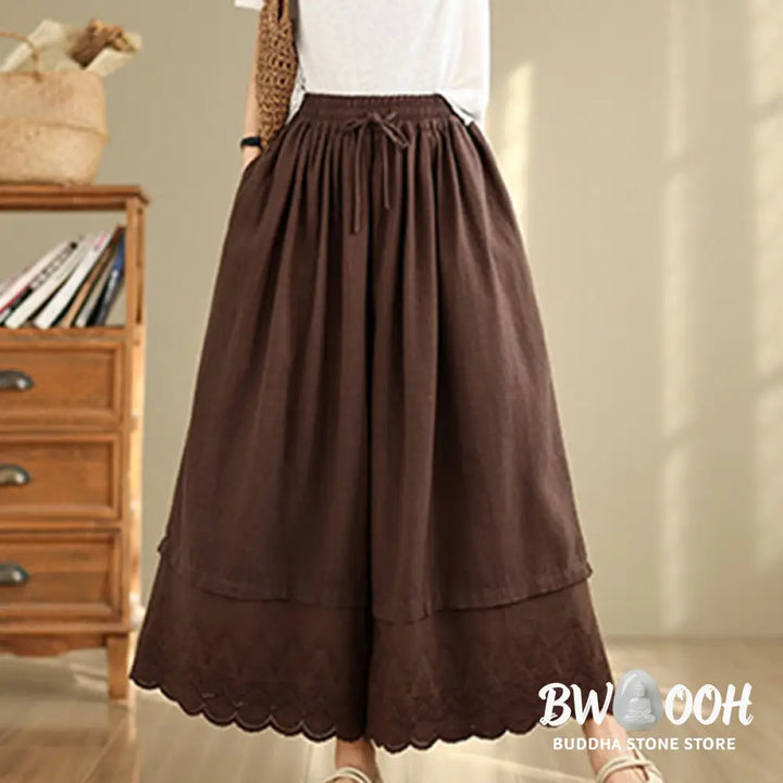 BWOOOH printed wide-leg yoga pants - Spring Embroidery Lace Hem Patchwork Dra