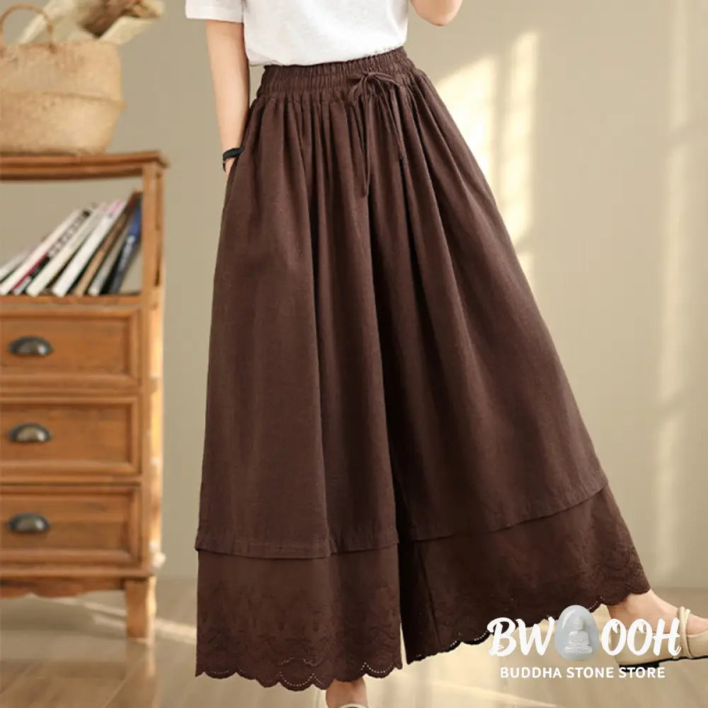 BWOOOH printed wide-leg yoga pants - Spring Embroidery Lace Hem Patchwork Dra