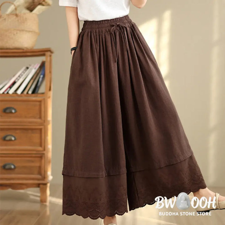BWOOOH printed wide-leg yoga pants - Spring Embroidery Lace Hem Patchwork Dra