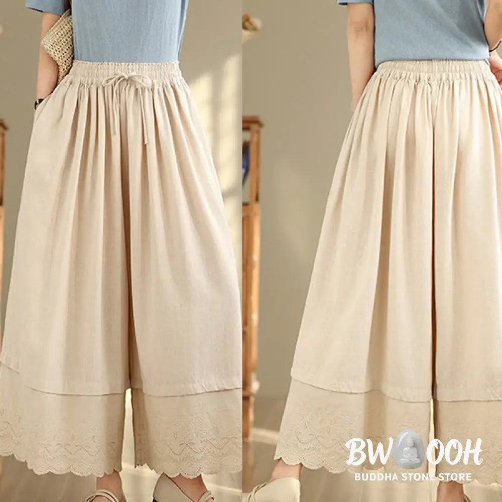 BWOOOH printed wide-leg yoga pants - Spring Embroidery Lace Hem Patchwork Dra