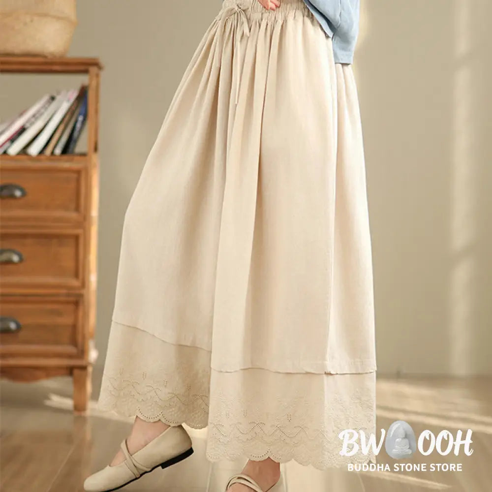 BWOOOH printed wide-leg yoga pants - Spring Embroidery Lace Hem Patchwork Dra