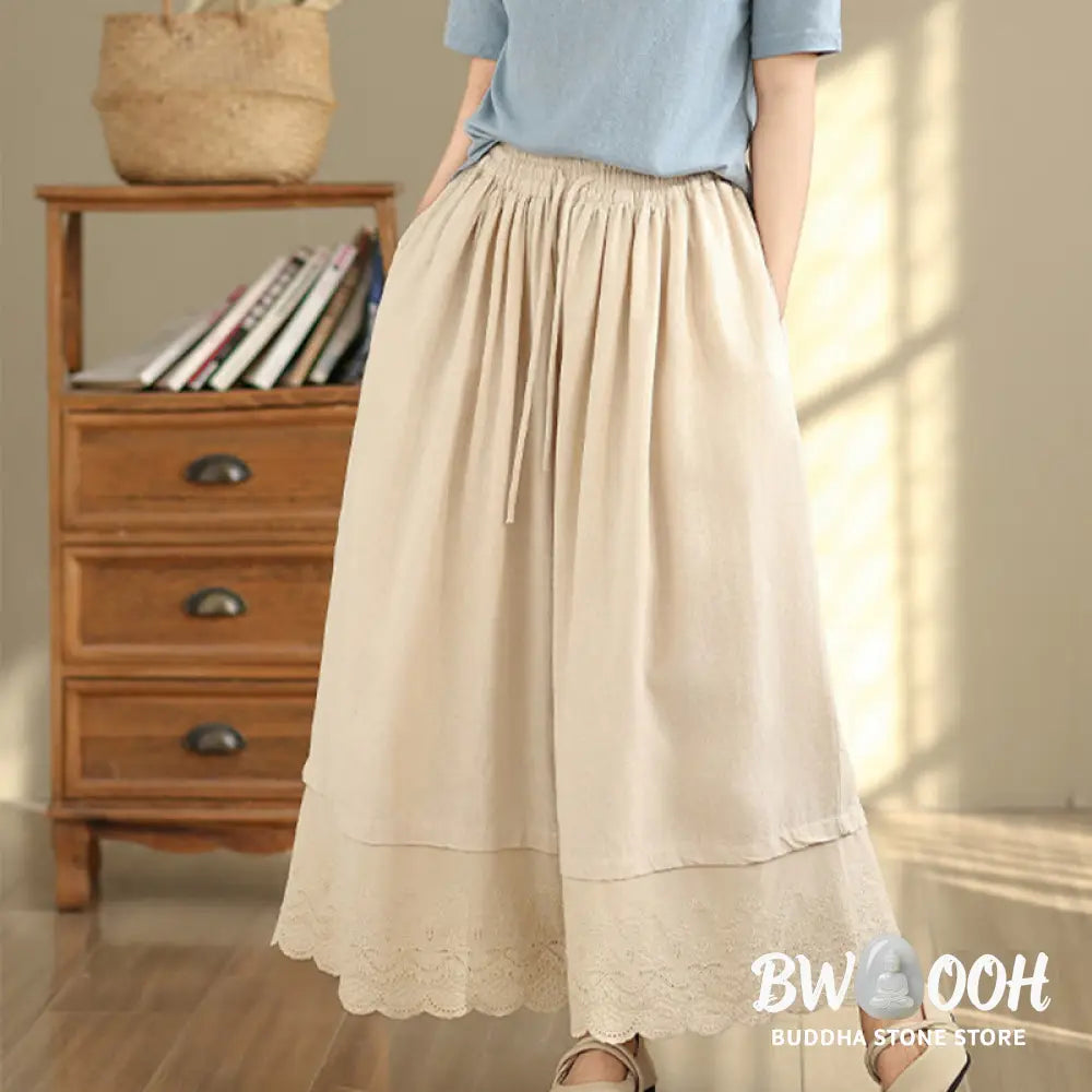BWOOOH printed wide-leg yoga pants - Spring Embroidery Lace Hem Patchwork Dra