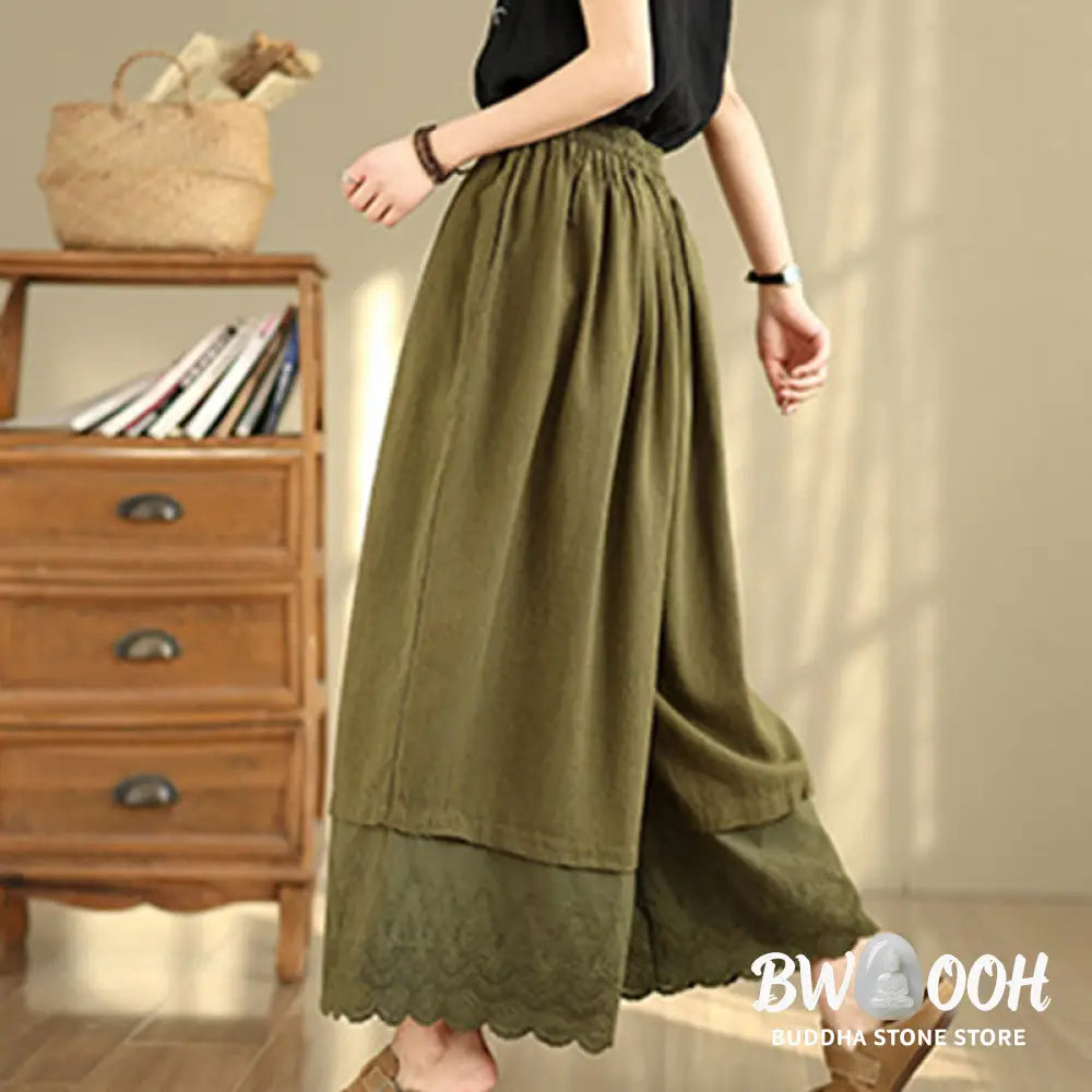 BWOOOH printed wide-leg yoga pants - Spring Embroidery Lace Hem Patchwork Dra