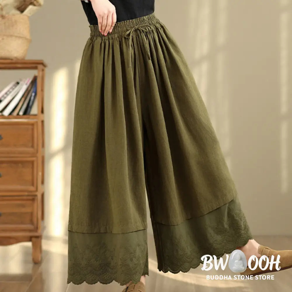 BWOOOH printed wide-leg yoga pants - Spring Embroidery Lace Hem Patchwork Dra