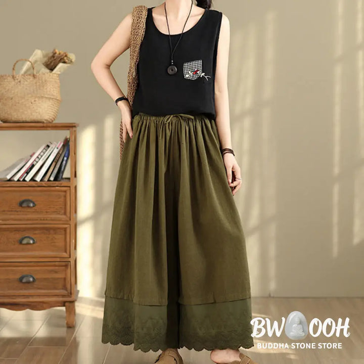 BWOOOH printed wide-leg yoga pants - Spring Embroidery Lace Hem Patchwork Dra