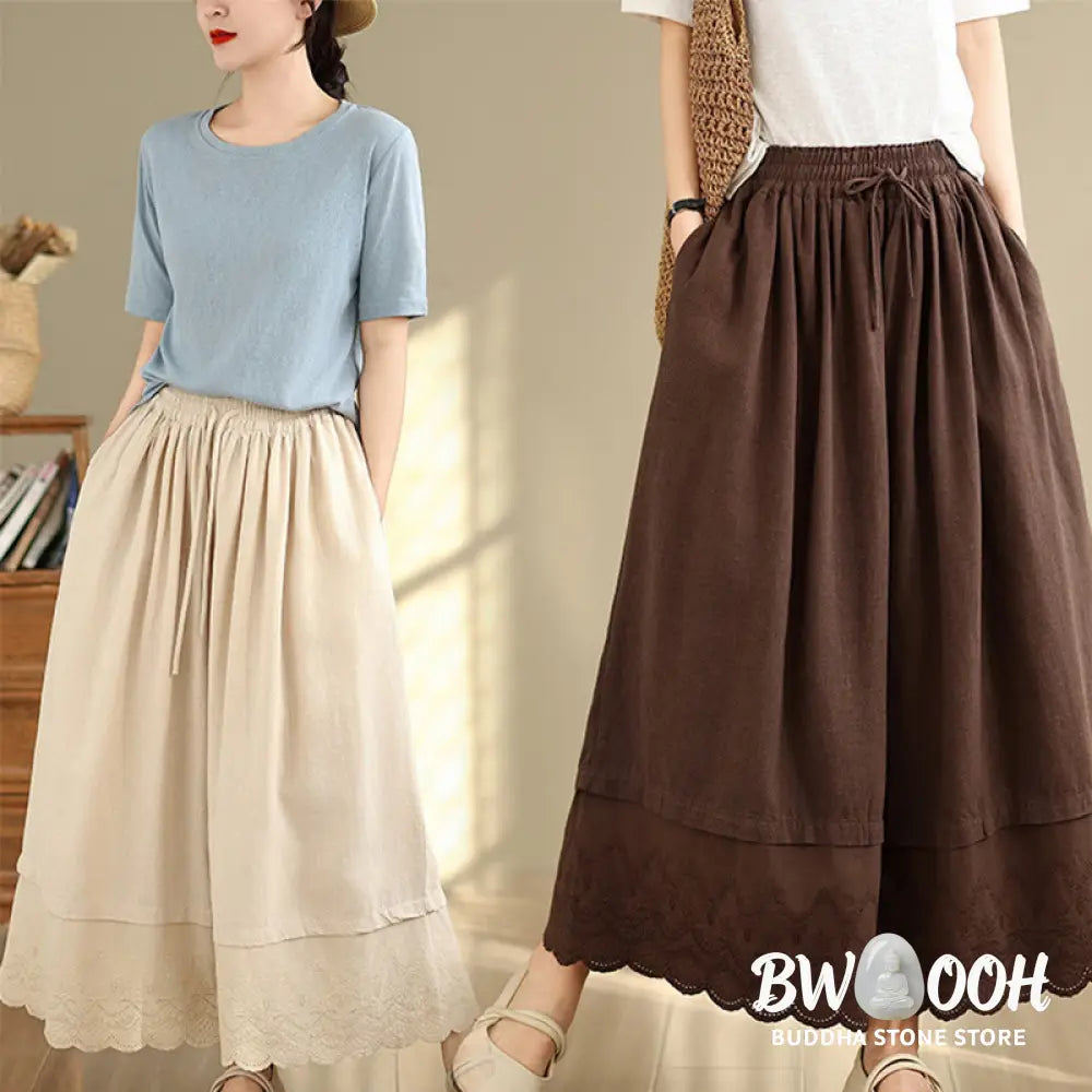 BWOOOH printed wide-leg yoga pants - Spring Embroidery Lace Hem Patchwork Dra