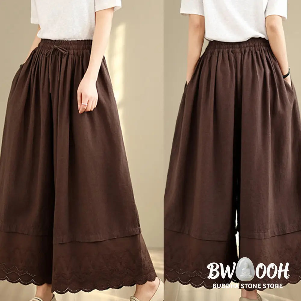 BWOOOH printed wide-leg yoga pants - Spring Embroidery Lace Hem Patchwork Dra