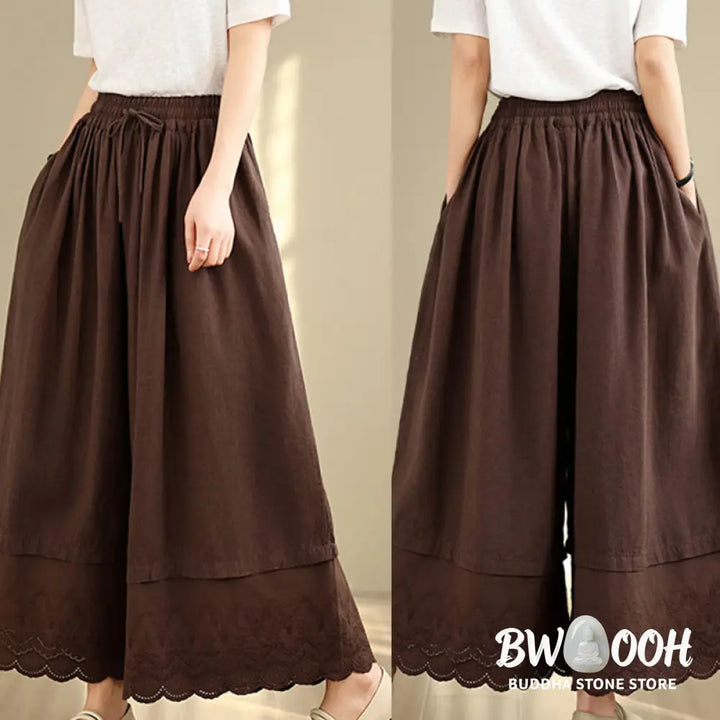 BWOOOH printed wide-leg yoga pants - Spring Embroidery Lace Hem Patchwork Dra