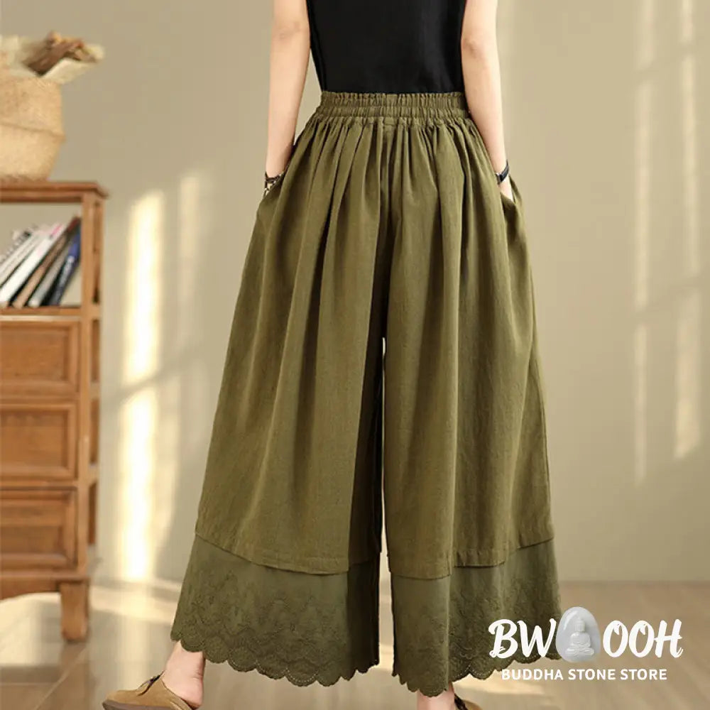 BWOOOH printed wide-leg yoga pants - Spring Embroidery Lace Hem Patchwork Dra