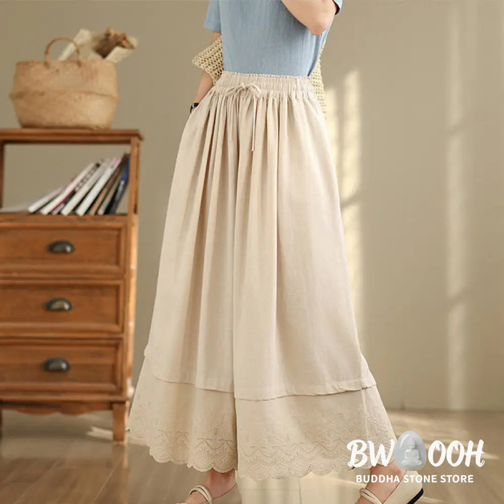 BWOOOH printed wide-leg yoga pants - Spring Embroidery Lace Hem Patchwork Dra