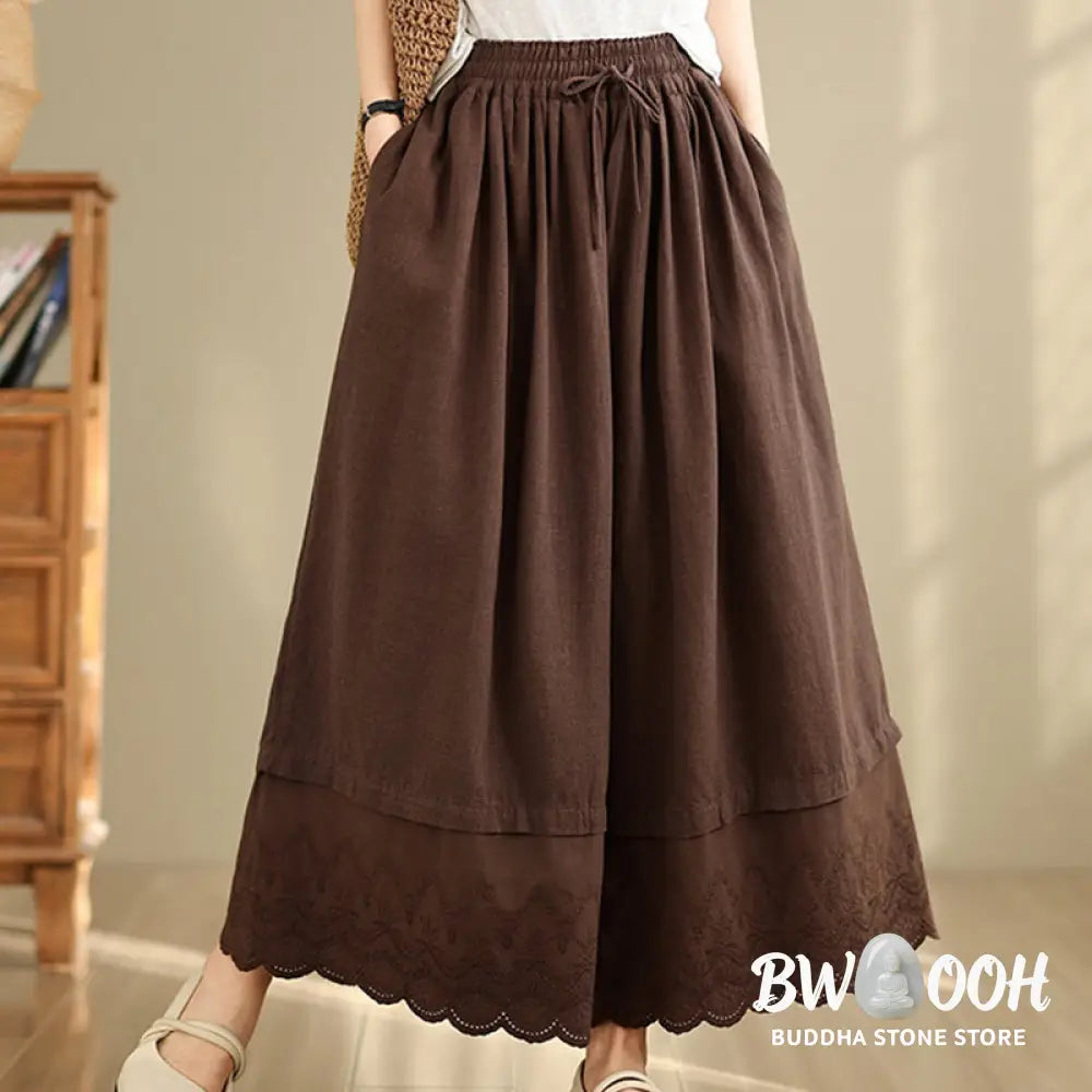 BWOOOH printed wide-leg yoga pants - Spring Embroidery Lace Hem Patchwork Dra