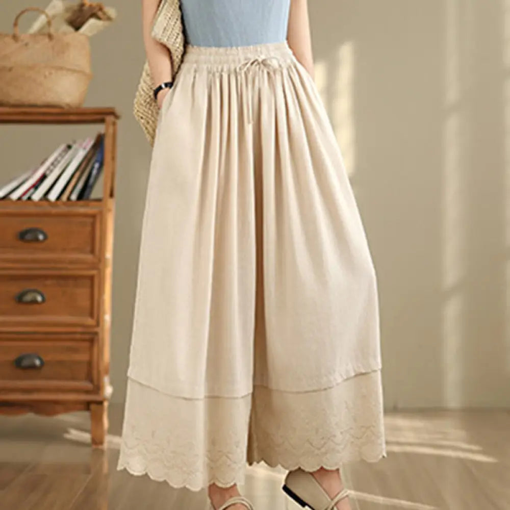BWOOOH printed wide-leg yoga pants - Spring Embroidery Lace Hem Patchwork Dra