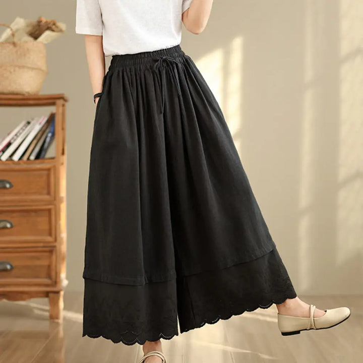 BWOOOH printed wide-leg yoga pants - Spring Embroidery Lace Hem Patchwork Dra
