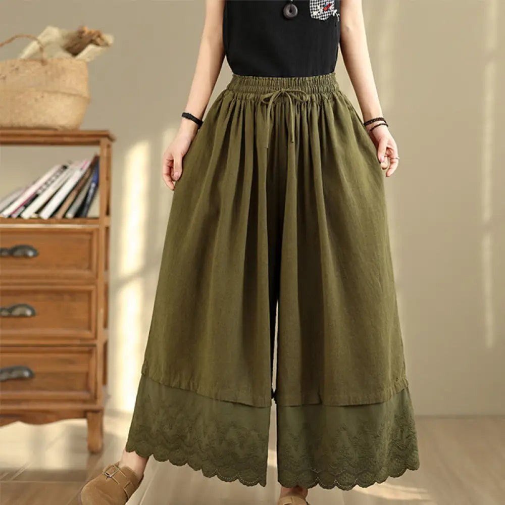 BWOOOH printed wide-leg yoga pants - Spring Embroidery Lace Hem Patchwork Dra