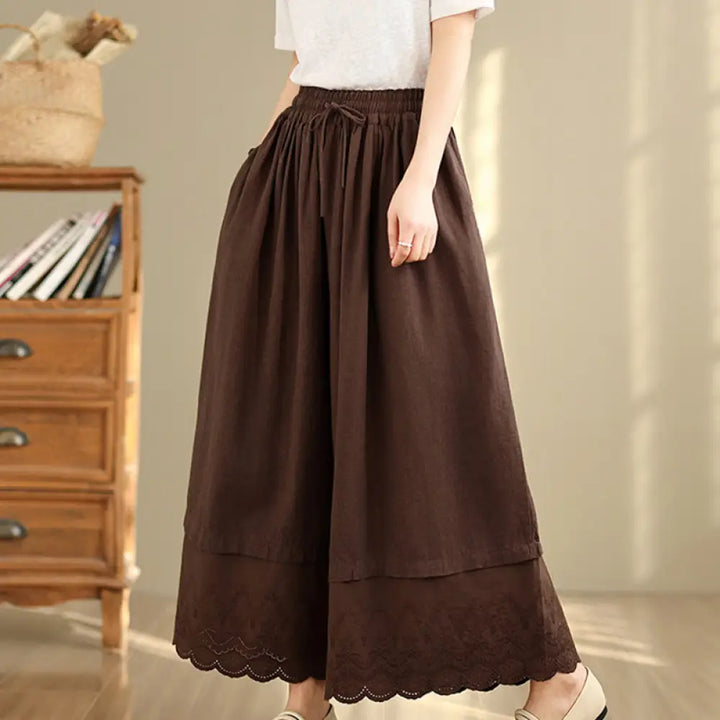 BWOOOH printed wide-leg yoga pants - Spring Embroidery Lace Hem Patchwork Dra