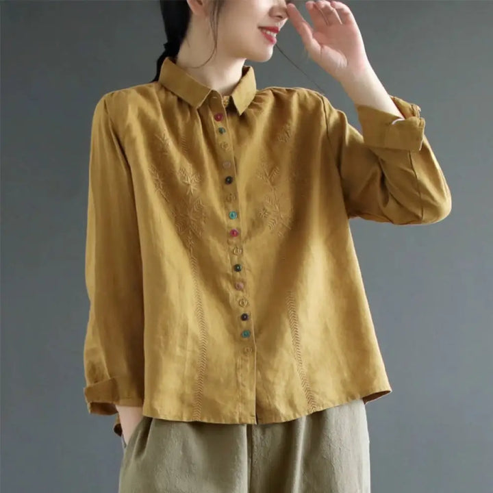 BWOOOH Spring Embroidery Long Sleeve Colorful Button Labe