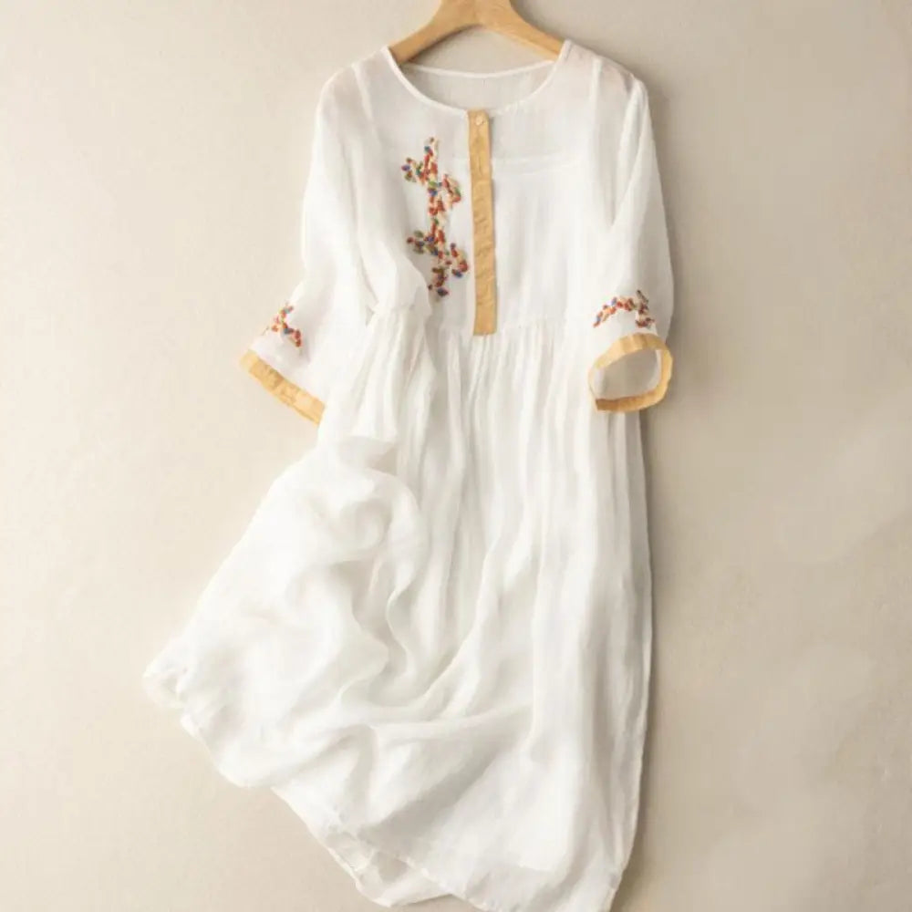 BWOOOH Spring Ethnic Embroidery Half Sleeve Cotton Linen 