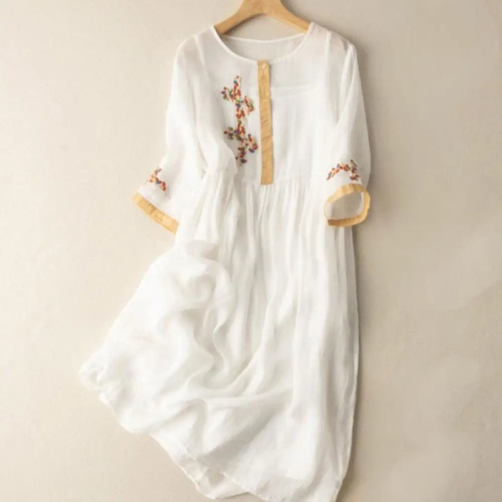 BWOOOH Spring Ethnic Embroidery Half Sleeve Cotton Linen 