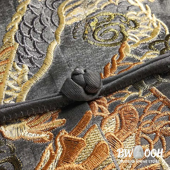 Buddha Stones Spring Fall Dragon Embroidery Frog-Button Long Sleeve Men’s Jacket - Men’s Jacket
