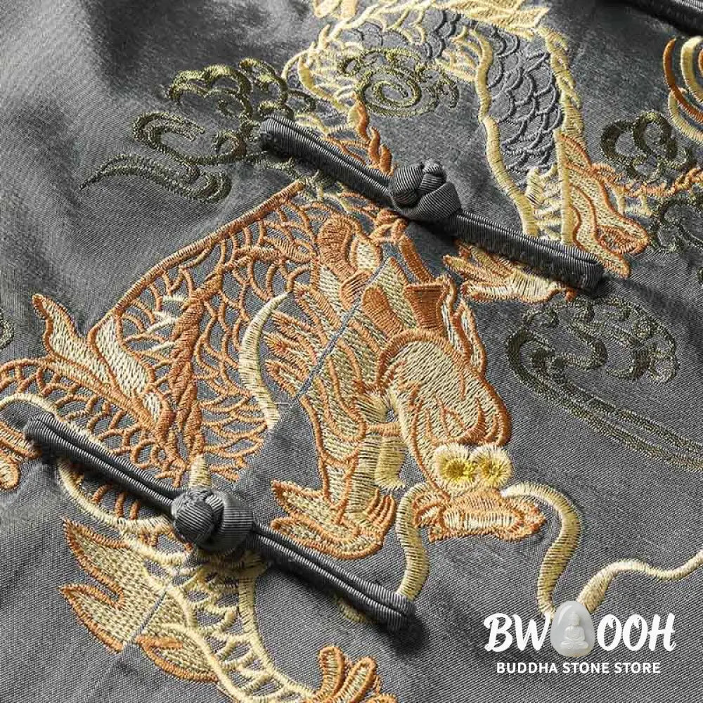 Buddha Stones Spring Fall Dragon Embroidery Frog-Button Long Sleeve Men’s Jacket - Men’s Jacket