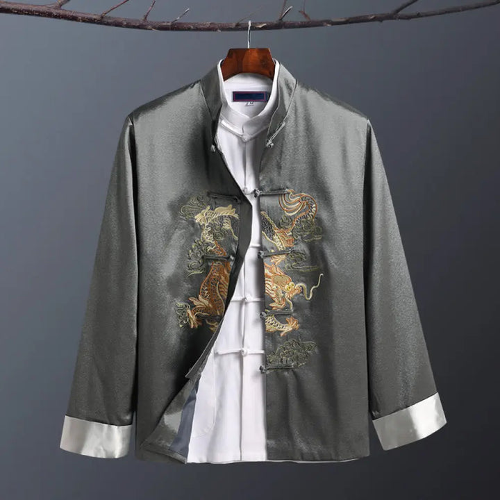 BWOOOH Spring Fall Dragon Embroidery Frog-Button Long Sle