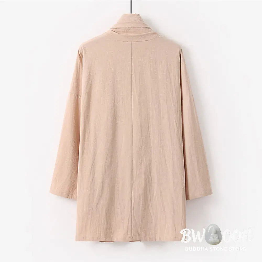 Buddha Stones Spring Fall Solid Color Long Sleeve Mid-length Open Front Men’s Kimono - Men’s Kimono
