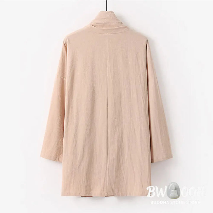 Buddha Stones Spring Fall Solid Color Long Sleeve Mid-length Open Front Men’s Kimono - Men’s Kimono