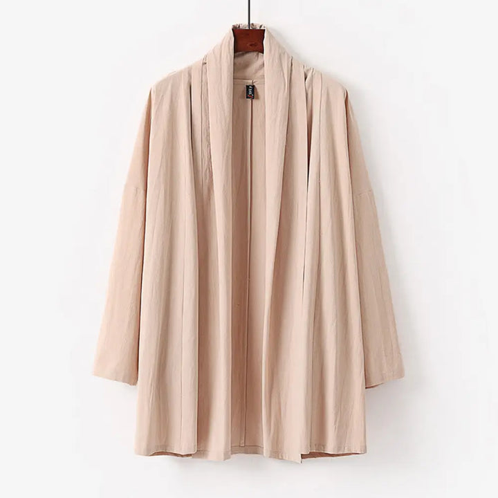 Buddha Stones Spring Fall Solid Color Long Sleeve Mid-length Open Front Men’s Kimono - PeachPuff / US/UK/AU34，EU44 (M)