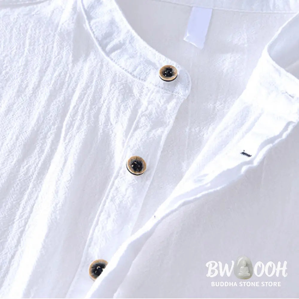 Buddha Stones Spring Fall Solid Long Sleeve Half Button Cotton Men’s Shirts - Men’s Shirts