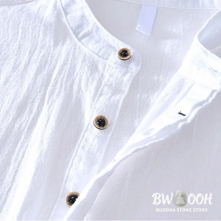 Buddha Stones Spring Fall Solid Long Sleeve Half Button Cotton Men’s Shirts - Men’s Shirts